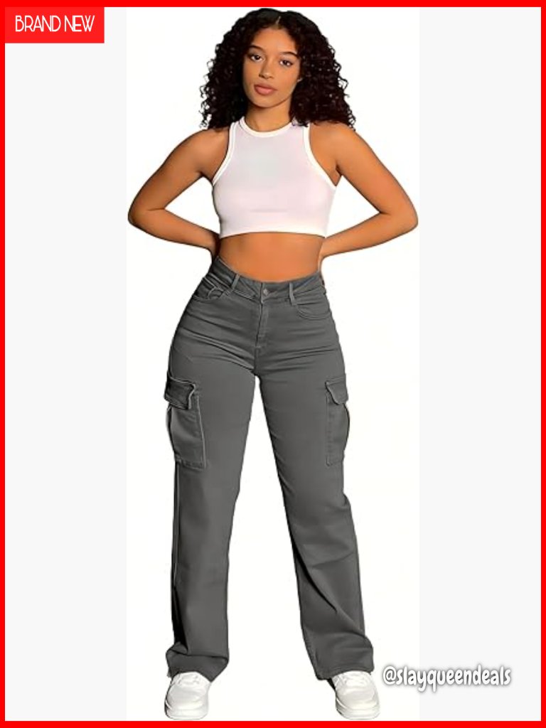 High Rise Cargo Pants Relaxed Straight Leg Lightweight Viscose Blend